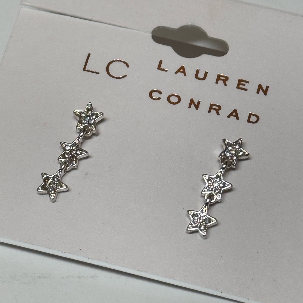 Lc Lauren Conrad Silver Star Drop Earrings .75 Inch
